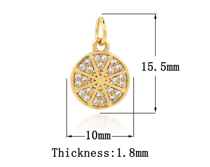 18K Gold Filled CZ Round Pendant,Gold Dainty Round Charms,Round Charm Bracelet Necklace for DIY Jewelry Making Supply
