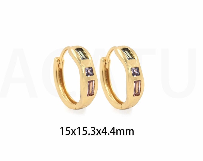 18K Gold Filled Round Earrings, Modern Earrings, Thick Earrings, Micropavé CZ Pierced Earrings, Gift For Her, 15x15.3x4.4mm