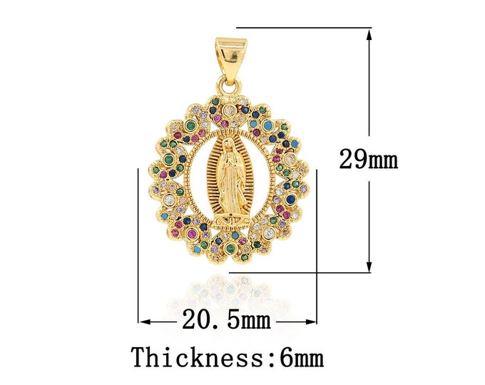 18K Gold Filled Virgin Mary Pendant,Gold Dainty Religion Charms,CZ Catholic Charm Bracelet Necklace for DIY Jewelry Making Supply