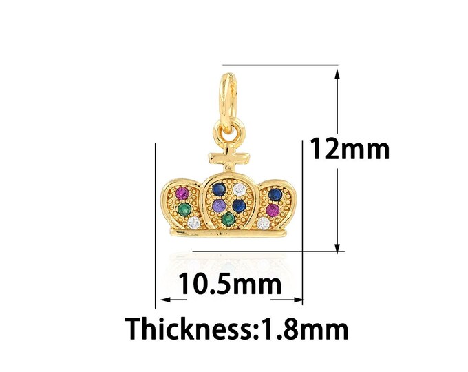 Micropavé CZ Simple Charm,18K Gold Filled Crown Pendant,Dainty Crown Charms,Bracelet Necklace for DIY Jewelry Making Supply,10.5x12x1.8mm