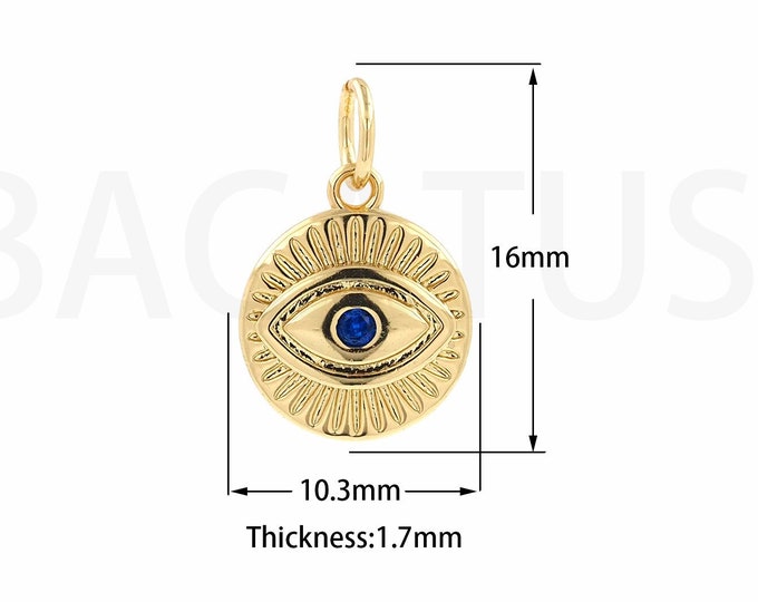 MicroPave CZ Round Eye Pendant, Coin Eye Pendant, Eye Charm,Eye Charm, Suitable For Jewelry Making Supplies 10.3x16x1.7mm