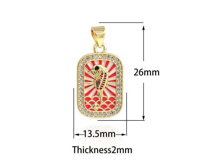 Gold Square Pendant,18K Gold Filled Bird Charm Enamel Charms Tree Pendant Dolphin Seahorse Charms DIY Jewelry Making Supplies,