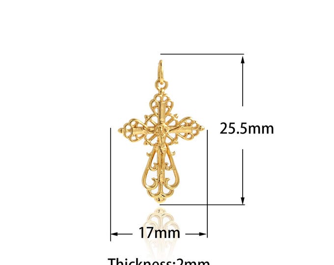18K Gold Filled Cross Pendant,Gold Dainty Christian Charms,Religious Charm Bracelet Necklace for DIY Jewelry Making Supply