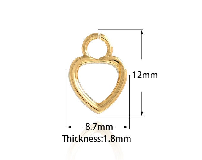 18K Gold Filled Shiny Heart Charm,Hollow Heart pendant, Bracelet Charms for Jewelry Making