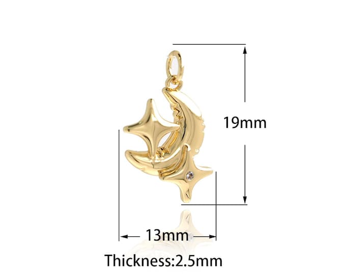 18K Gold Filled Moon Pendant,Gold Dainty Star Charms,Moon Charm Bracelet Necklace for DIY Jewelry Making Supply