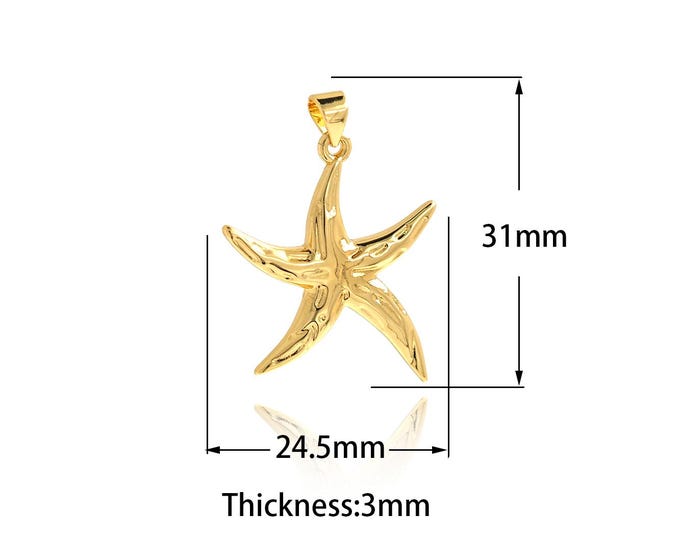 1pcs Starfish Pendant Beach Charms, Starfish Necklace,18K Gold Filled Beach Jewelry, Starfish Jewelry,DIY Jewelry Supplies