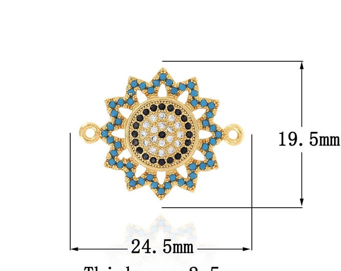18K Gold Filled Sun Connector,Gold Dainty CZ Sun Connector,Sun Connector Bracelet Necklace for DIY Jewelry Making Supply
