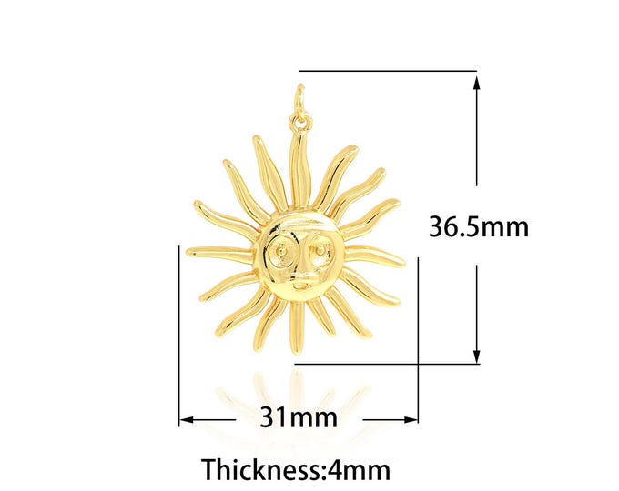 18K Gold Filled Sun pendant,Gold Dainty Face Charms,Simple pendant Bracelet Necklace for DIY Jewelry Making Supply