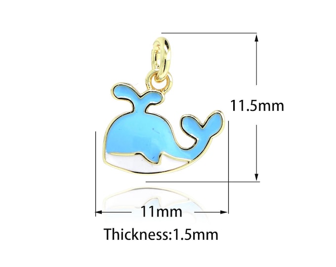 Whale Charm, 18K Gold Filled Enamel Charm, Fish Pendant, Sea Creature Charm, Whale Pendant, DIY Jewelry Supplies