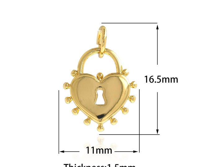 18K Gold Filled Heart pendant,Gold Dainty Lock Charms,Simple pendant Bracelet Necklace for DIY Jewelry Making Supply