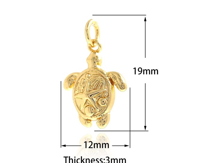 Micropavé CZ Gold Tortoise Necklace, Metal Tortoise, 18K Gold Filled Mini Tortoise Pendant, Marine Jewelry