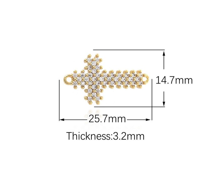 18K Gold Filled Martial Arts Sword Connector Cross Necklace Cubic Zirconia Cross Charm DIY Jewelry Making 25.7x14.7x3.2mm