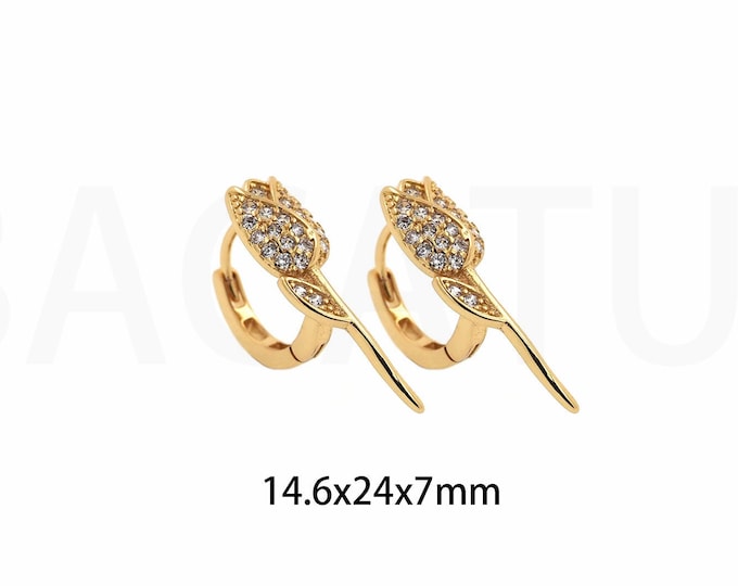 1Pair Dainty Earrings, Cubic Zirconia Rose Flower Charm Gold Filled Rose Earrings Gold Rose Earrings, Small Rose Earrings 14.6x24x7mm