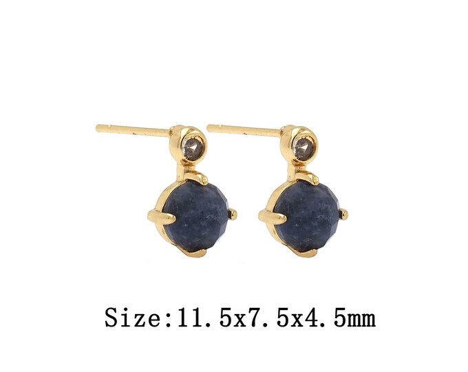 1 pair 18K Gold Filled Round Stud Earrings,Gold Dainty Natural Stone Stud Earrings,Simple Stud  Earrings,Gift for Her