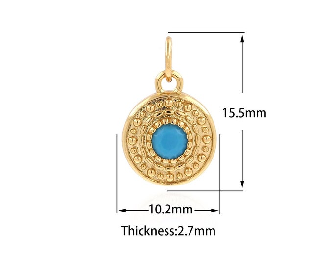 Coin Eye Pendant,Eye Charm, Lucky Eye Charm,MicroPave CZ Round Eye Pendant, Suitable For Jewelry Making Supplies 15.5x10.2x2.7mm