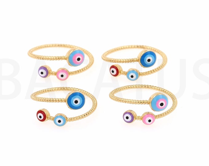 18K Gold Filled Enamel Eye Ring,Enamel Charm, Gold Open Ring, Eye Charm, Adjustable Ring, Eye Ring, Thin Ring