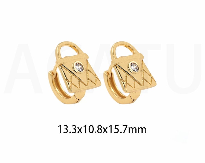 Bag Earrings,Handbag Earrings, 18K Gold Filled Round Earrings, Pierced Earrings,MicroPave CZ Fashion Earrings,Gift For Her,13.3x10.8x15.7mm