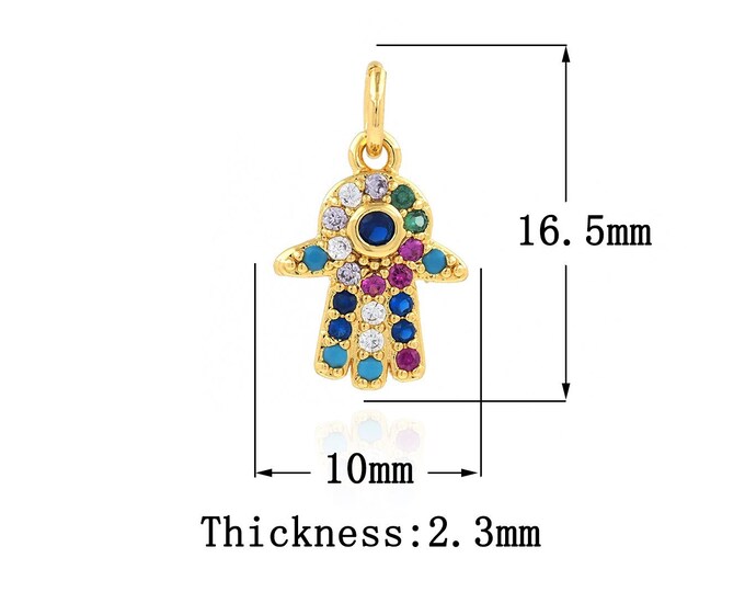 18K Gold Filled Hamsa Pendant,Gold Dainty Fatima Charms,CZ Hand Charm Bracelet Necklace for DIY Jewelry Making Supply