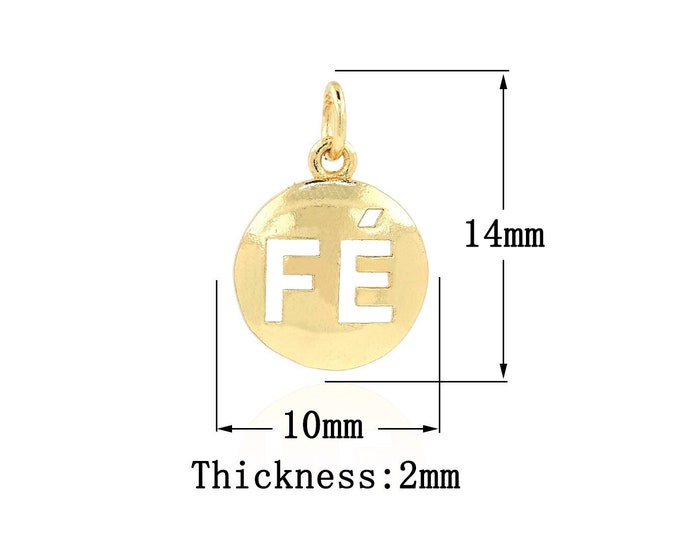 18K Gold Filled Fe Pendant,Gold Dainty Letter Charms,Round Charm Bracelet Necklace for DIY Jewelry Making Supply,14x10x2mm