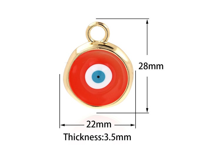 1PCS MicroPave CZ Disc Ornaments, Enamel White Round Single Eye Pendant, Eye Charm, Single Eye Charm 28x22x3.5mm