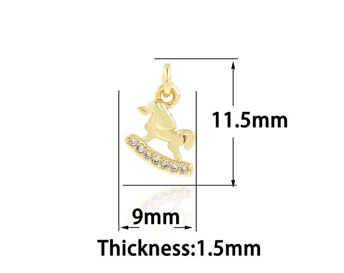 Trojan Horse Pendant, Toy Charm, 18K Gold Filled Horse Necklace, Micropavé CZ Toy Pendant, DIY Jewelry Supplies, 9x11.5x1.5mm