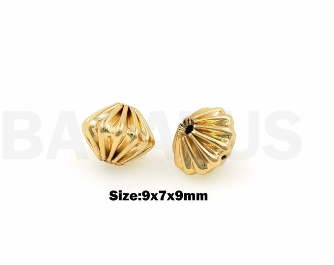 10PCS Striped Beads, Large Hole Beads Suitable For Bracelets, Necklaces, Jewelry, Bucket-Shaped Beads, DIY Production Gold Filling 9x7x9mm