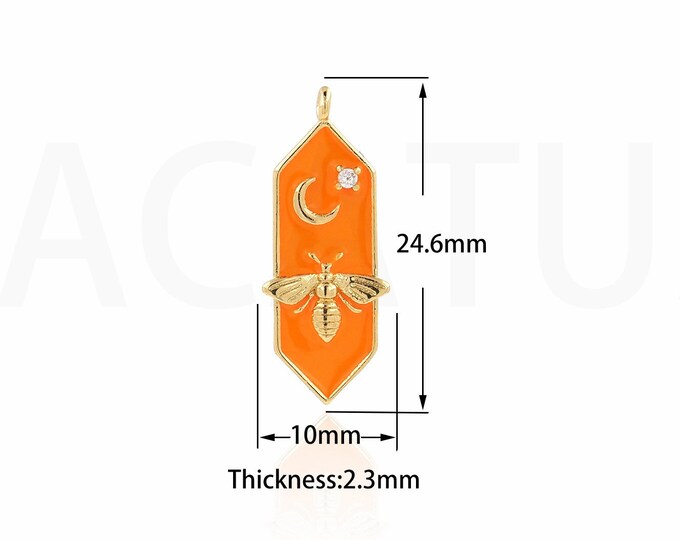 18K Gold Filled Bee Insect Jewelry Dainty Bee Pendant Enamel Bar Jewelry Enamel Charm Enamel Bee Pendant,DIY Jewelry Supplies,24.6x10x2.3mm