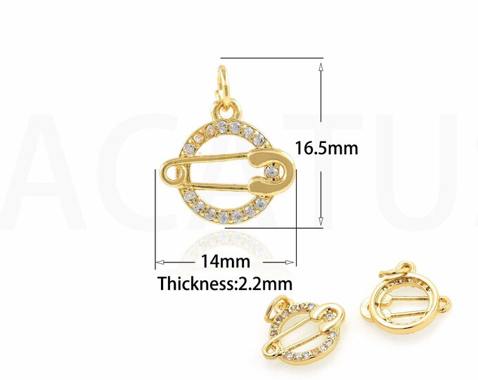 18K Gold Filled Paper Clip Pendant,Gold Dainty CZ Paper Clip Charms,Simple Charm Bracelet Necklace for DIY Jewelry Making Supply