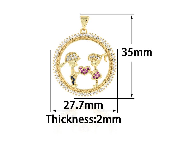 CZ Simple Charm 18K Gold Filled Love Pendant,Gold Dainty Couple Charms,Bracelet Necklace for DIY Jewelry Making Supply,27.7x35x2mm