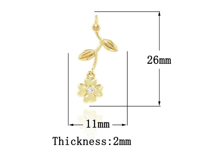 18K Gold Filled Leaf Pendant,Gold Dainty Flower Charms,CZ Leaf Charm Bracelet Necklace for DIY Jewelry Making Supply