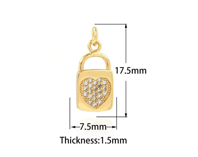 Gold Dainty Heart Charms,18K Gold Filled Heart Lock Pendant,CZ Heart Charm Bracelet Necklace for DIY Jewelry Making Supply,7.5x17.5x1.3mm