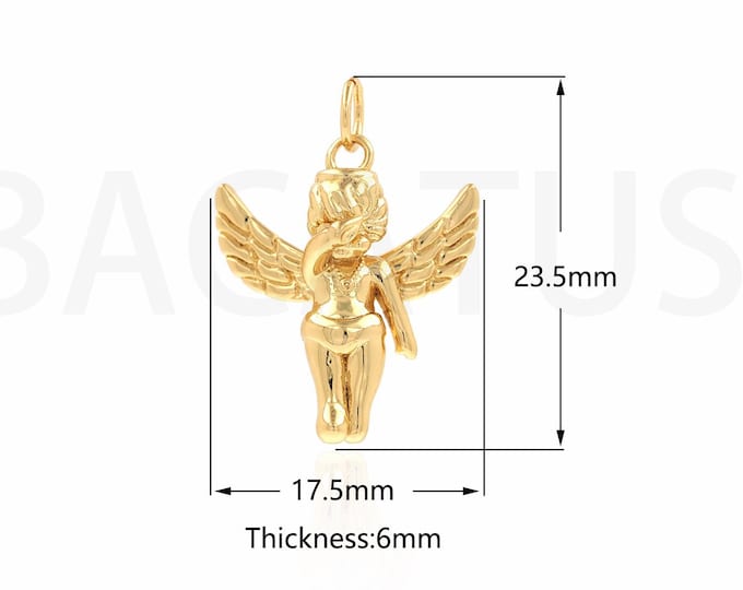 Weeping Angel Pendant, Angel Charm, 18K Gold Filled Cupid Charm, 3D Character Necklace, DIY Jewelry Supplies, 17.5x23.5x6mm