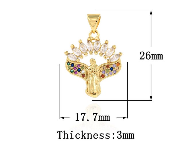 18K Gold Filled Virgin Mary Pendant,Gold Dainty Religion Charms,CZ Catholic Charm Bracelet Necklace for DIY Jewelry Making Supply
