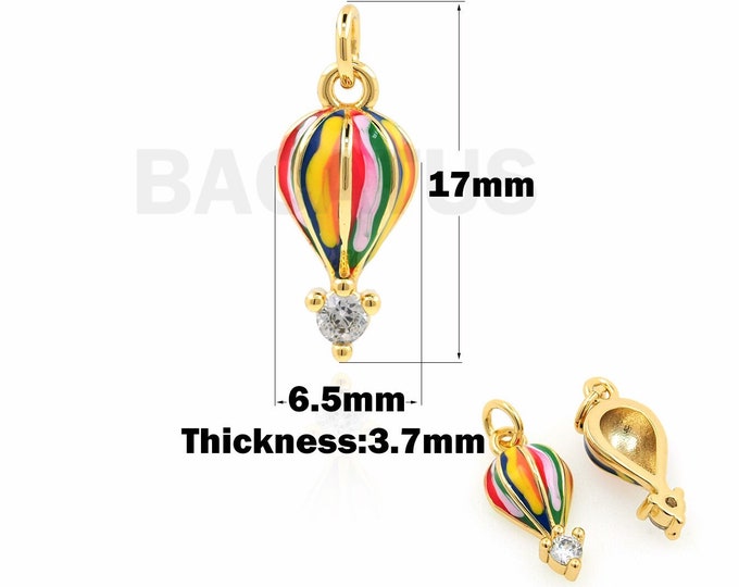 18K Gold Filled Enamel Hot Air Balloon Necklace, Micropavé CZ Hot Air Balloon Pendant, DIY Jewelry Accessories, 17x6.5x3.7mm