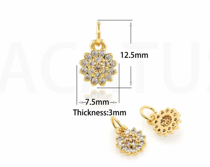 18K Gold Filled Flower Pendant,Gold Dainty CZ Flower Charms,Simple Charm Bracelet Necklace for DIY Jewelry Making Supply