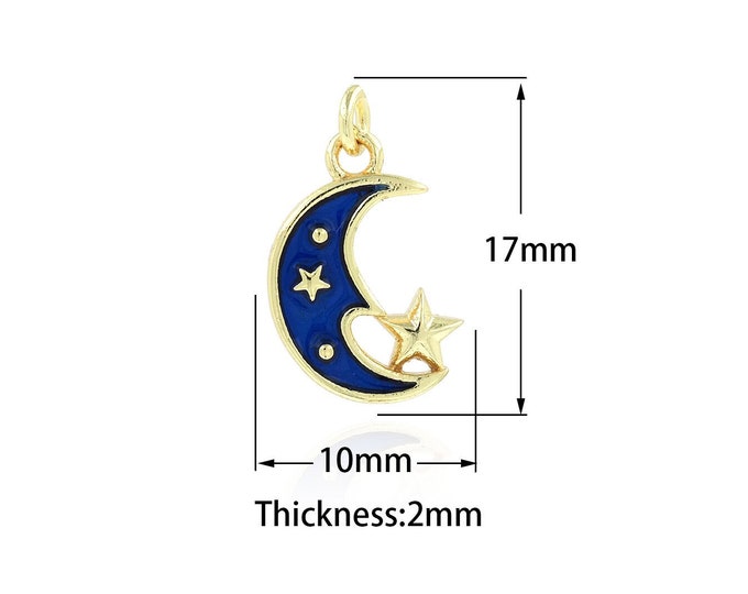 18K Gold Filled Enamel Crescent Necklace, Micropavé CZ Moon Charm, Star Pendant Star Moon Pendant,Star Moon Necklace, 10x17x2mm