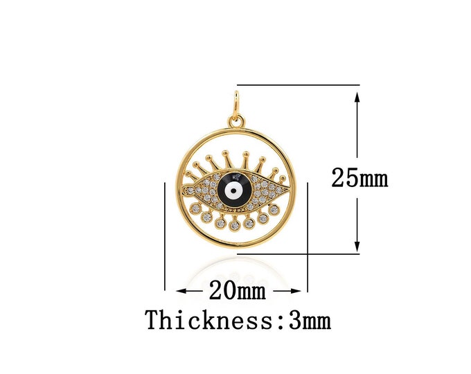 18K Gold Filled Devil Eye pendant,Gold Round Charms,Eye Charm Bracelet Necklace for DIY Jewelry Making Supply