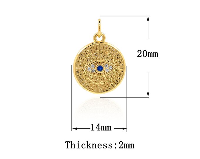 18K Gold Filled Devil Eye pendant,Gold Round Charms,Eye Charm Bracelet Necklace for DIY Jewelry Making Supply
