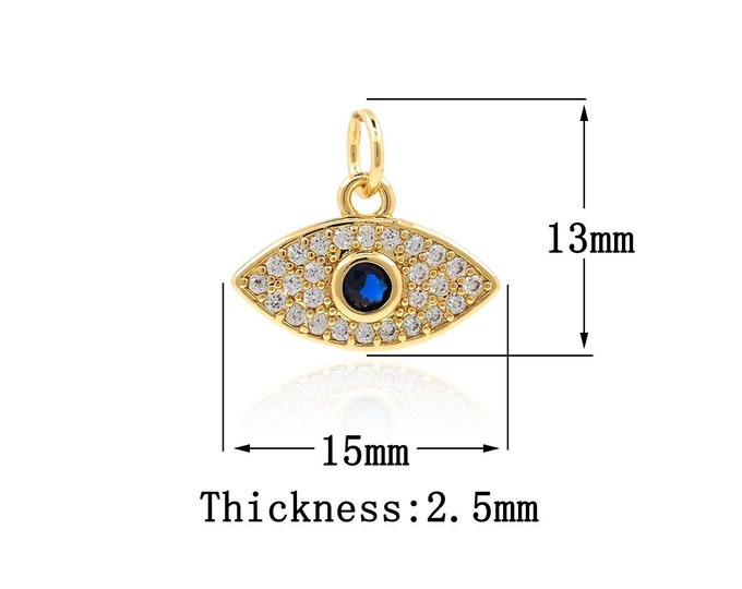 18K Gold Filled Devil Eye pendant,Gold Oval Charms,Eye Charm Bracelet Necklace for DIY Jewelry Making Supply