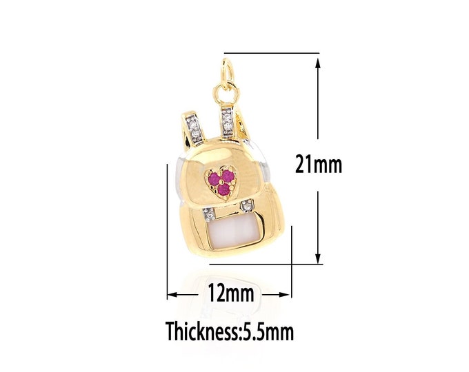 18K Gold Filled Backpack Pendant,Gold Backpack Charms, Minimalist Charm Bracelet Necklace for DIY Jewelry Making Supply