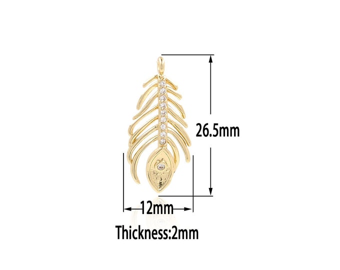 18K Gold Filled Fish Bone Pendant,Gold  Dainty Charms, Minimalist  Charm Bracelet Necklace for DIY Jewelry Making Supply