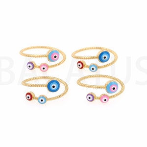 18K Gold Filled Enamel Eye Ring,Enamel Charm, Gold Open Ring, Eye Charm, Adjustable Ring, Eye Ring, Thin Ring
