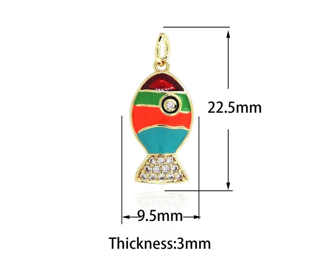 18K Gold Filled Ornamental Fish Pendant,Gold Dainty Enamel Tropical Fish Charms Bracelet Necklace,Suitable for DIY Jewelry Making Supply