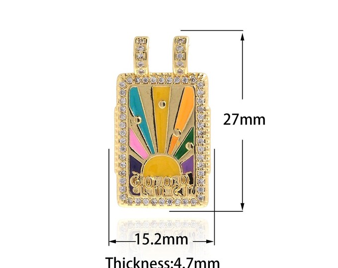 Square Sun Pendant,Micropavé CZ Square Charms,18K Gold Filled Moon Star Charm,Rectangular Necklace,Love Necklace,DIY Jewelry Supplies,