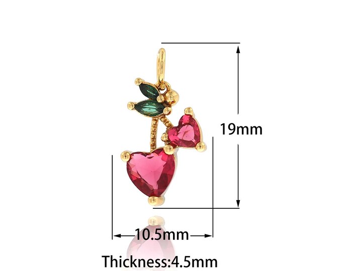 18K Gold Filled Cherry Pendant,Gold Dainty Cherry Charms,Cherry Charm Bracelet Necklace for DIY Jewelry Making Supply
