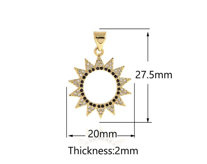 Sun Pendant, Sun Burst Necklace, MicroPave CZ Sun Flower Pendant,Hollow Sun Charm,DIY Jewelry Making Products 27.5x20x2mm