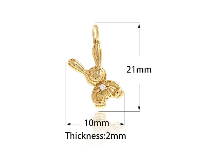 Animal Charm, Rabbit Pendant, 18K Gold Filled Rabbit Charm, Cute Necklace, Animal Necklace, DIY Jewelry Supplies,