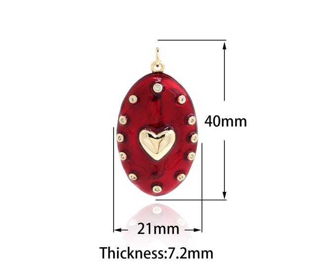 18K Gold Filled Heart Pendant,Gold Heart Charms,Enamel Oval Charm Bracelet Necklace for DIY Jewelry Making Supply