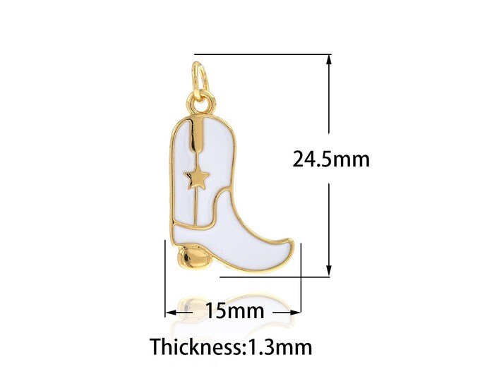 Boot Pendant, 18K Gold Filled Shoe Charm,Enamel Cowboy Shoe Pendant, DIY Jewelry Supplies,