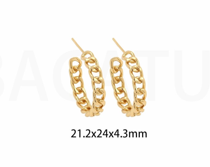 1 Pair 18K Gold Filled Cuban Chain Earrings Chain Stud Earrings Gold Earrings Miami Cuban Chain Earrings Curb Chain Earrings 21.2x24x4.3mm
